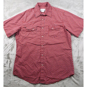 WRANGLER WRANCHER Shirt Mens Large Red Pearl Snap Diamond Cowboy Rodeo Ranch